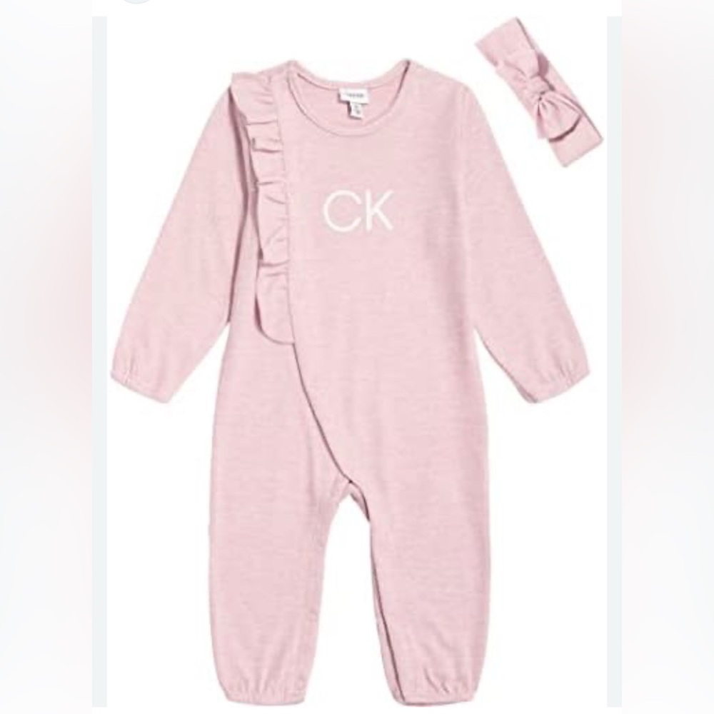 NWT 2pc Calvin Klein pink sleepwear with headband for baby girl/ Size: 12 months